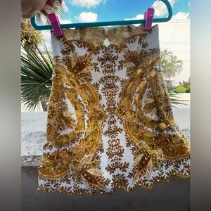 Zimmermann zippy billow linen high waist Gold and White Patterned Skirt size 0-2